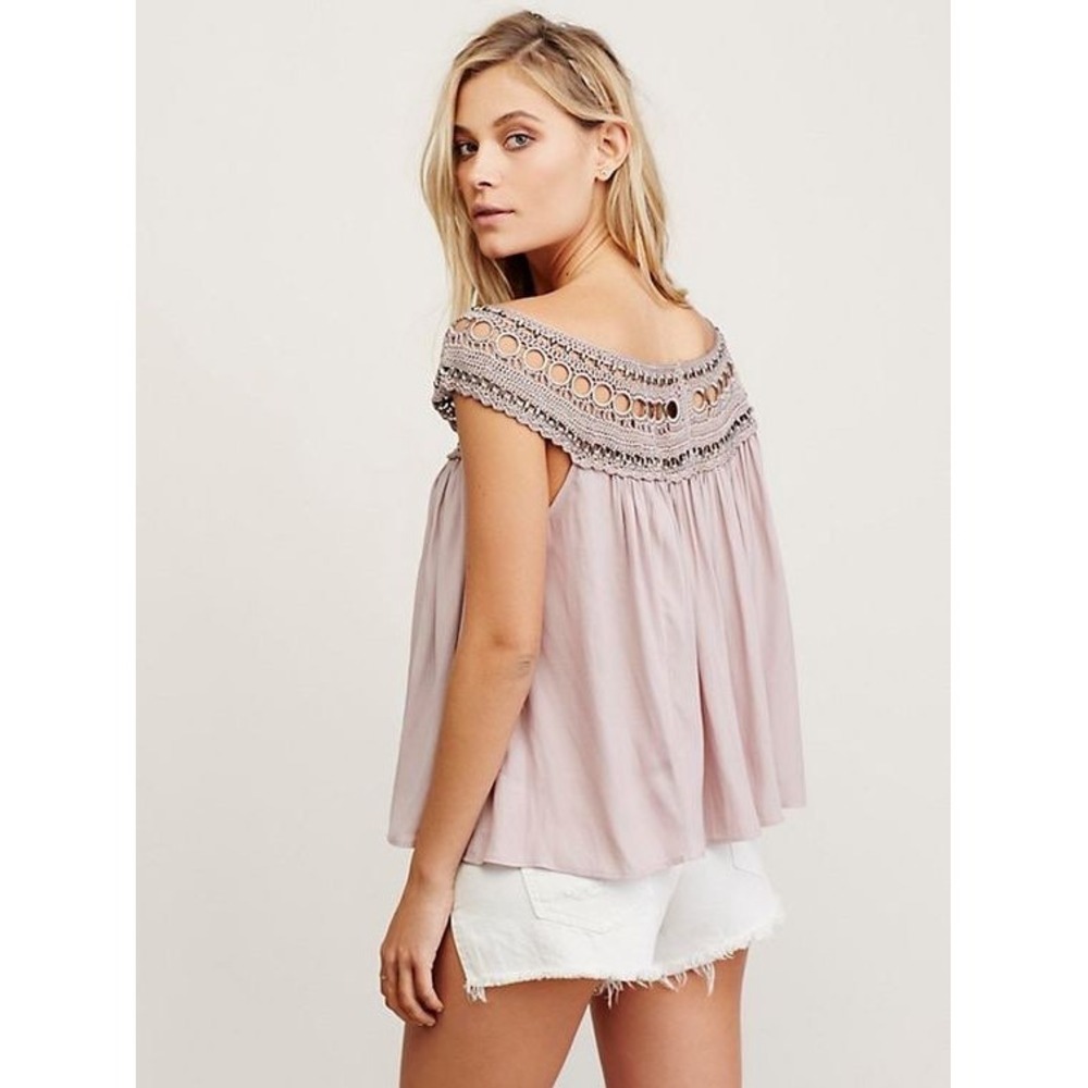 Free People Feel Free Top Crochet Ring Metal Romantic Mauve Pink Boho Lace Med‎